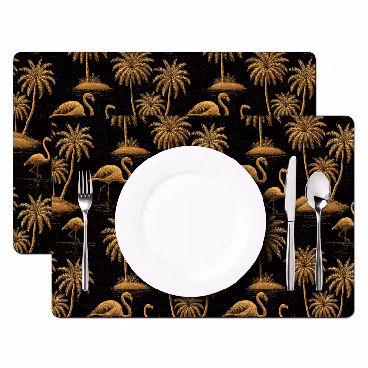 Flamingo - Palmbomen - Tropisch - Goud - Zwart Placemat vinyl groot 368 -zzsfeer2_Kitchenyeah-website