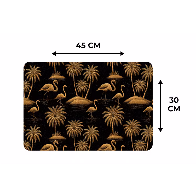 Flamingo - Palmbomen - Tropisch - Goud - Zwart Placemat vinyl groot 368 -specs