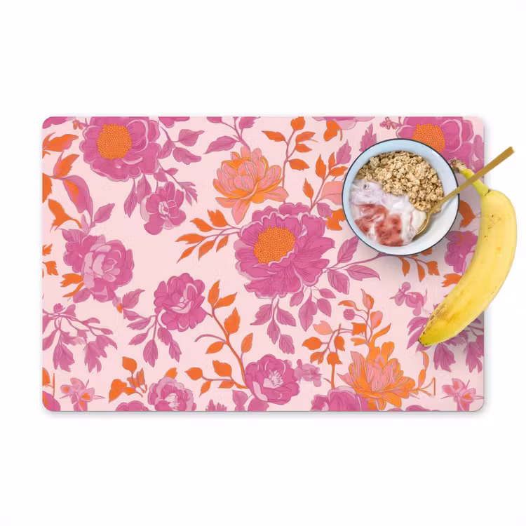 Bloemenpatroon - Roze - Oranje - Bloemen Placemat vinyl groot -zzzproduct_Kitchenyeah-website