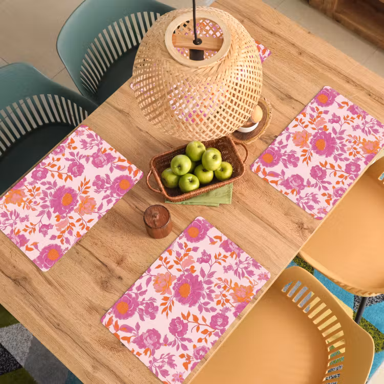 Bloemenpatroon - Roze - Oranje - Bloemen Placemat vinyl groot -zzsfeer5_Kitchenyeah-website