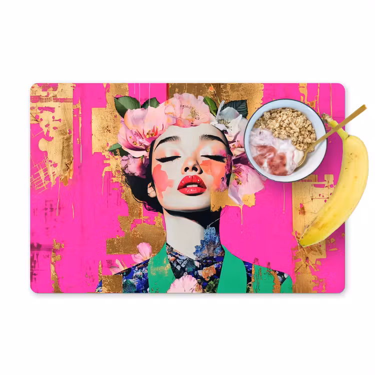 Bloemenkroon - Goud - Vrouw - Portret Placemat vinyl groot -zzzproduct_Kitchenyeah-website