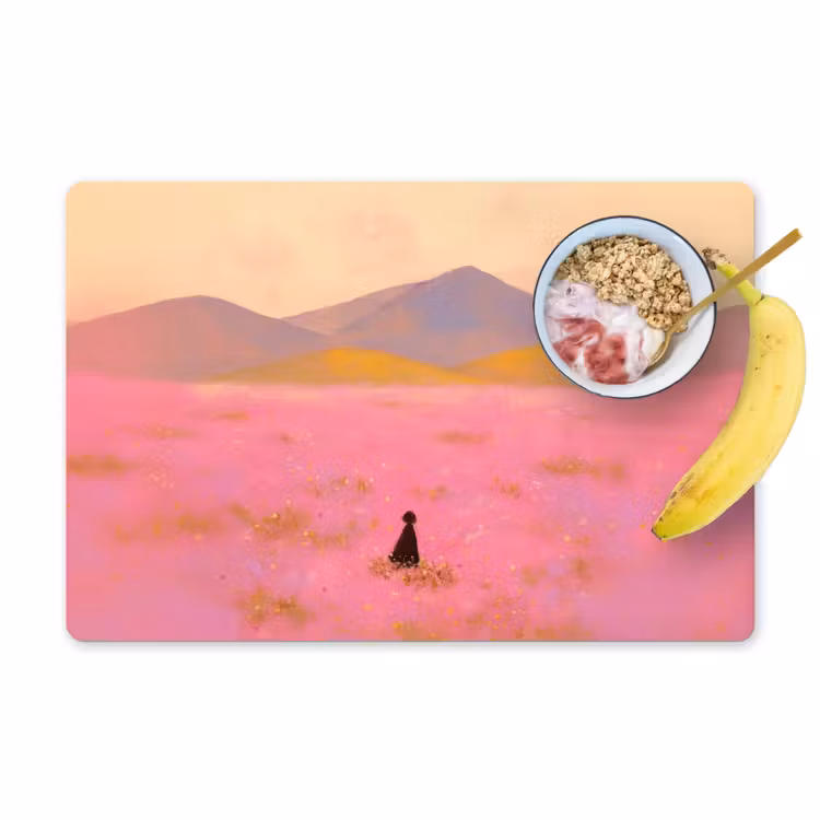 Bloemenweide - Heuvels - Silhouet - Roze Placemat vinyl groot -zzzproduct_Kitchenyeah-website