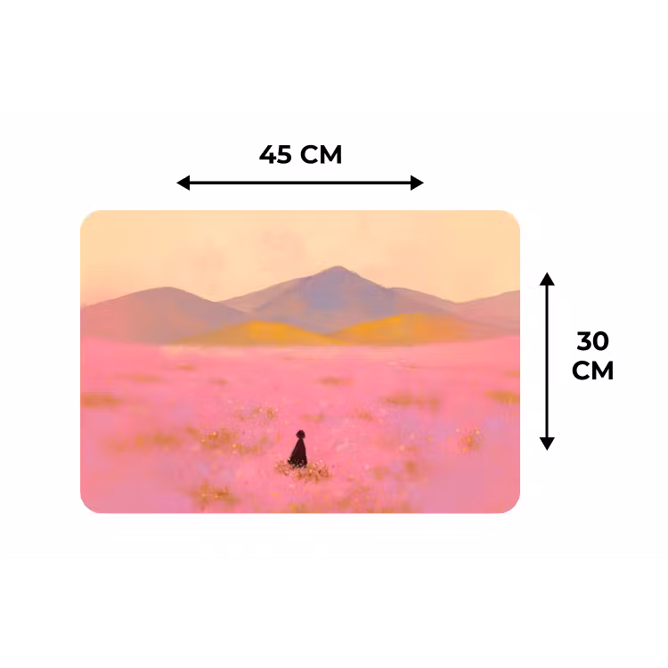 Bloemenweide - Heuvels - Silhouet - Roze Placemat vinyl groot -specs