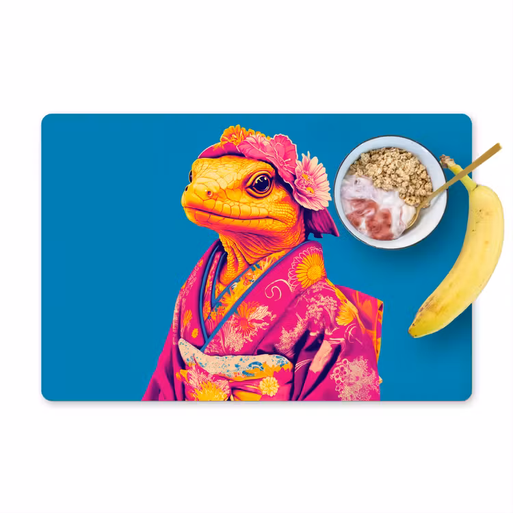 Bloemenkrans - Hagedis - Kimono - Paars Placemat vinyl groot -zzzproduct_Kitchenyeah-website