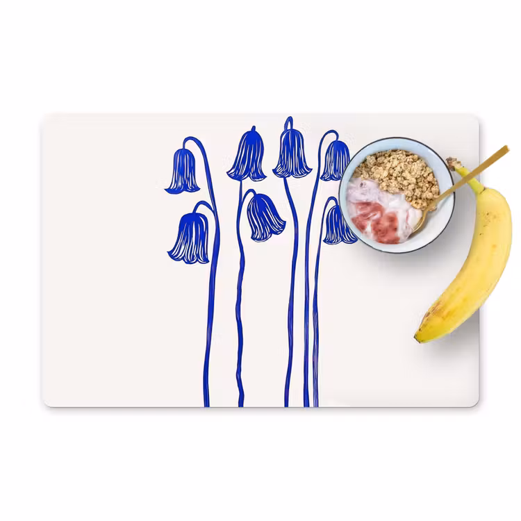 Bloemen - Blauw - Lijnen - Bloemblaadjes Placemat vinyl groot -zzzproduct_Kitchenyeah-website