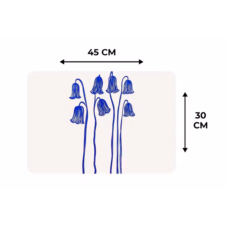 Bloemen - Blauw - Lijnen - Bloemblaadjes Placemat vinyl groot -specs
