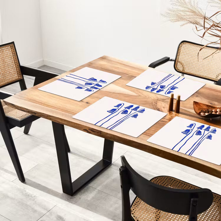 Bloemen - Blauw - Lijnen - Bloemblaadjes Placemat vinyl groot -zzsfeer4_Kitchenyeah-website