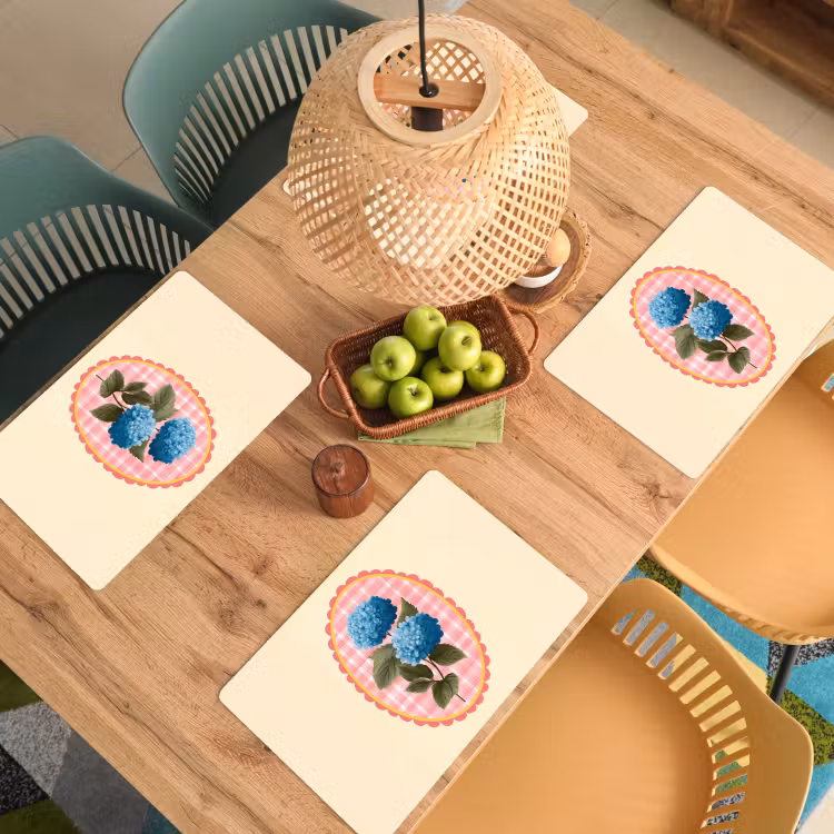 Bloemen - Blauw - Lijst - Bladeren Placemat vinyl groot -zzsfeer5_Kitchenyeah-website