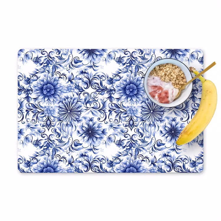 Bloemen - Blauw - Patroon - Wit Placemat vinyl groot 368 -zzzproduct_Kitchenyeah-website