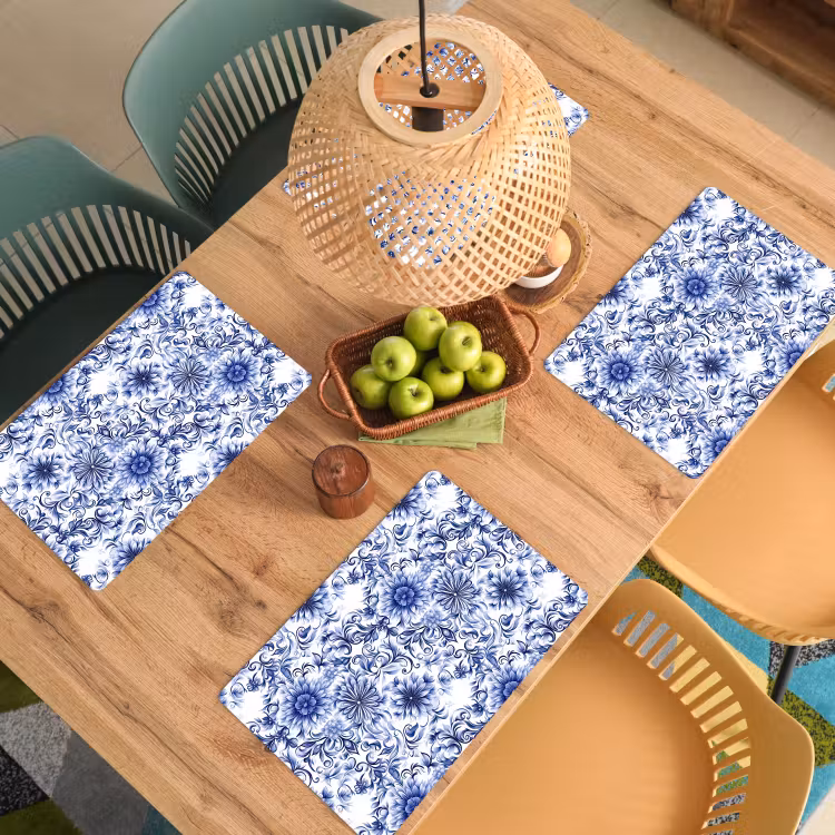 Bloemen - Blauw - Patroon - Wit Placemat vinyl groot 368 -zzsfeer5_Kitchenyeah-website