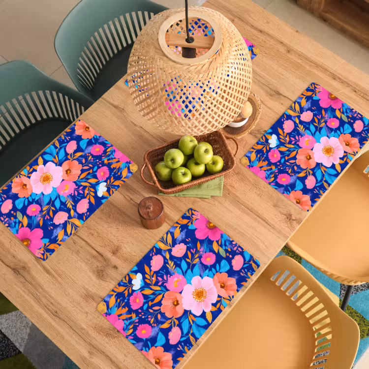 Bloemen - Blauw - Roze Placemat vinyl groot -zzsfeer5_Kitchenyeah-website