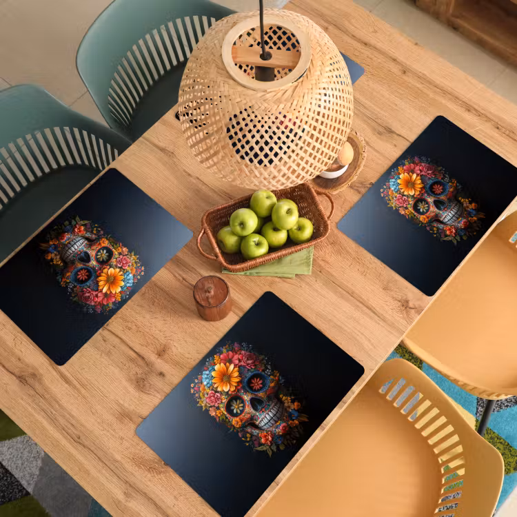 Bloemen - Kleurrijk - Schedel Placemat vinyl groot -zzsfeer5_Kitchenyeah-website