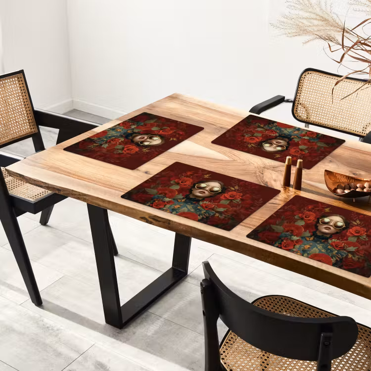 Bloemen - Dieprood - Zonnebril - Vrouw Placemat vinyl groot -zzsfeer4_Kitchenyeah-website