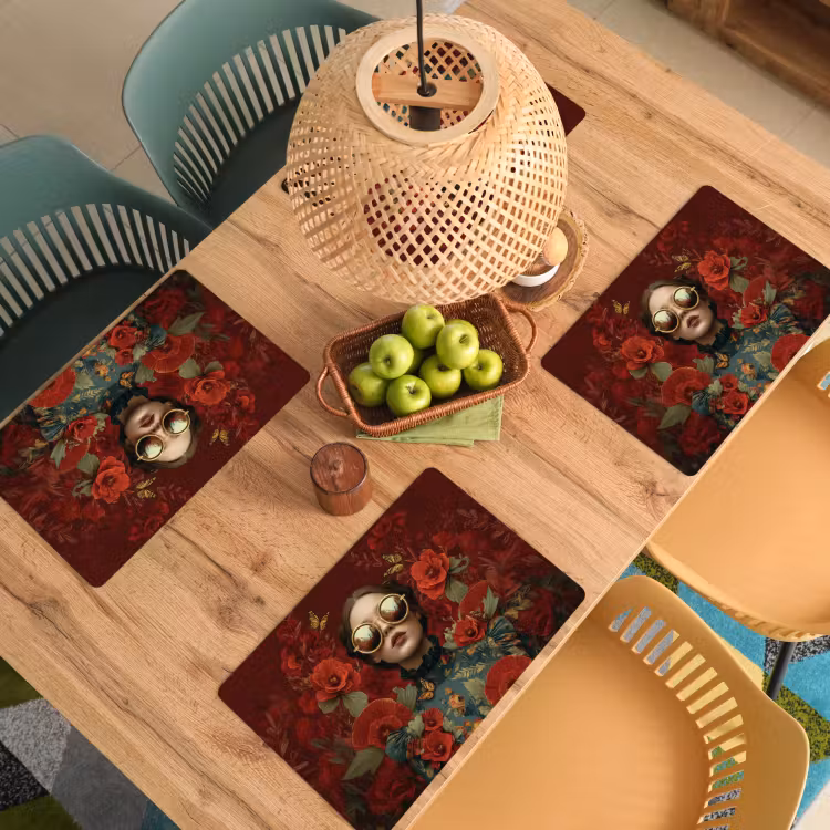 Bloemen - Dieprood - Zonnebril - Vrouw Placemat vinyl groot -zzsfeer5_Kitchenyeah-website