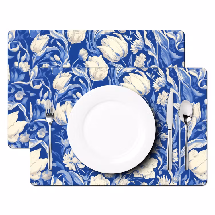 Bloemen - Delfts Blauw - Patroon - Tulp Placemat vinyl groot -zzsfeer2_Kitchenyeah-website