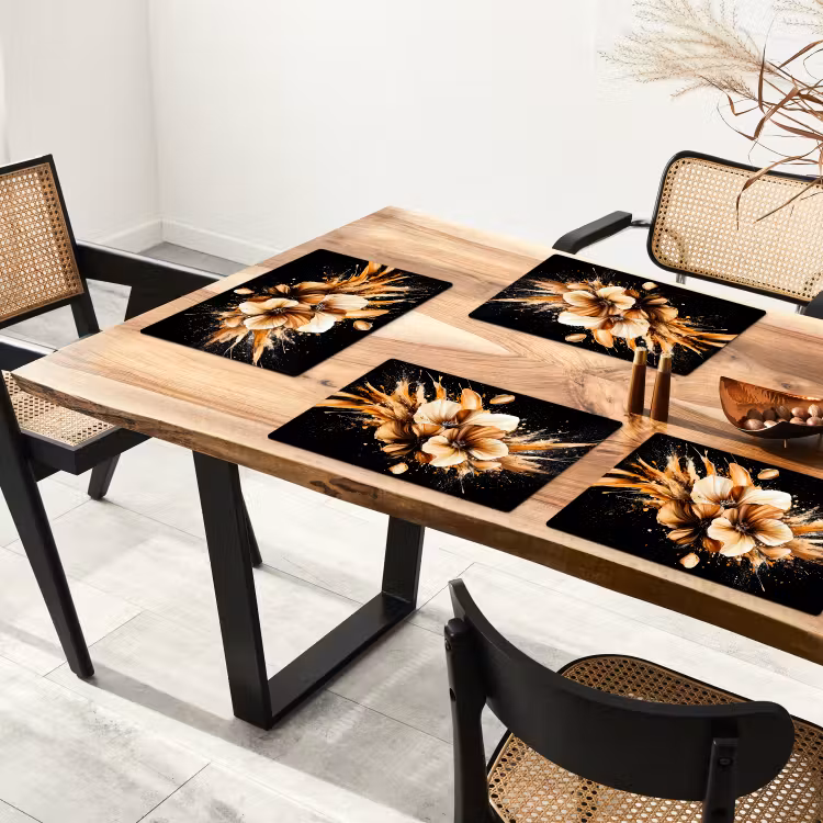 Bloemen - Goud - Graffiti - Zwart - Abstract Placemat vinyl groot -zzsfeer4_Kitchenyeah-website