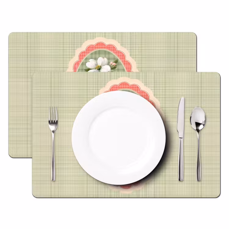 Bloemen - Illustratie - Geruit - Groen Placemat vinyl groot -zzsfeer2_Kitchenyeah-website