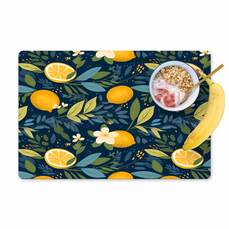 Bloemen - Bladeren - Citroenen - Blauw Placemat vinyl groot 368 -zzzproduct_Kitchenyeah-website