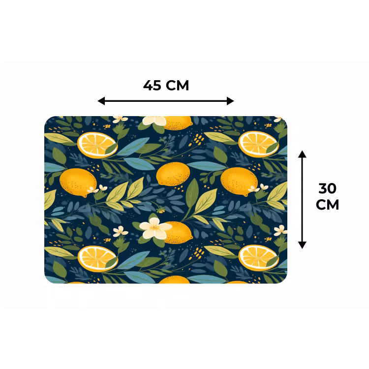 Bloemen - Bladeren - Citroenen - Blauw Placemat vinyl groot 368 -specs