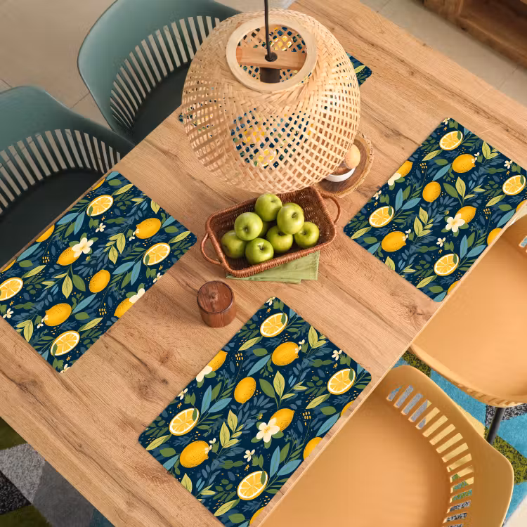 Bloemen - Bladeren - Citroenen - Blauw Placemat vinyl groot 368 -zzsfeer5_Kitchenyeah-website