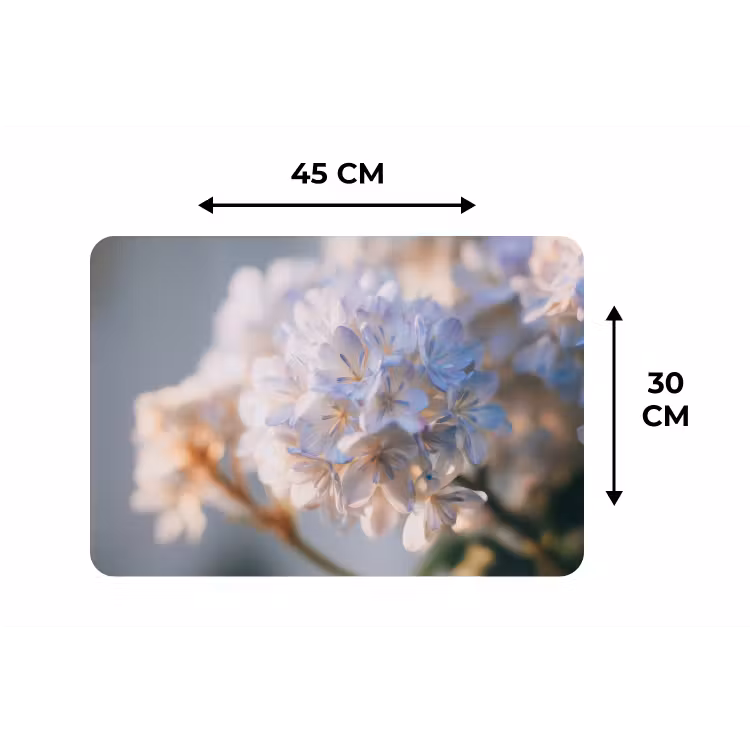 Bloemen - Lichtblauw - Wazig - Trosje Placemat vinyl groot -specs