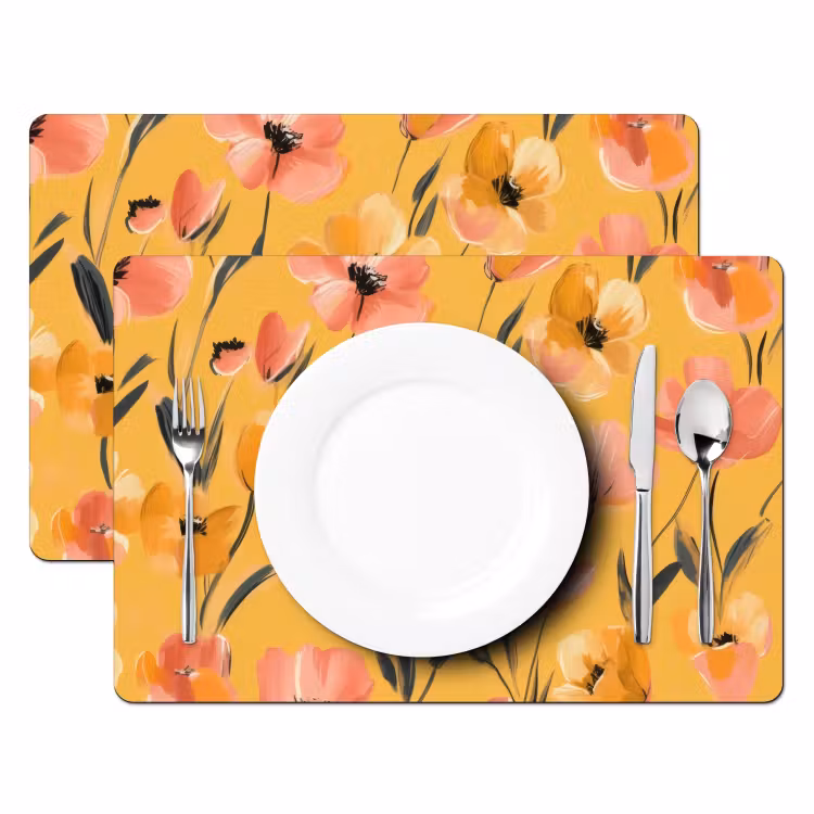 Bloemen - Geschilderd - Geel Placemat vinyl groot -zzsfeer2_Kitchenyeah-website