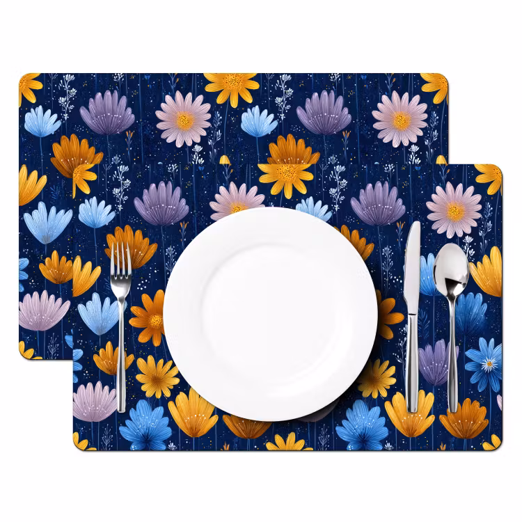 Bloemen - Patroon - Blauw - Contrast Placemat vinyl groot -zzsfeer2_Kitchenyeah-website