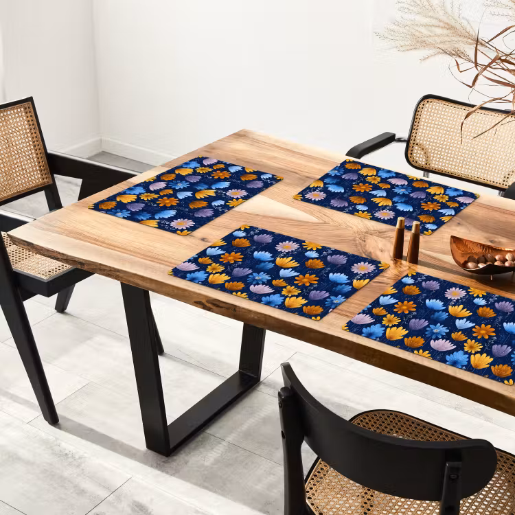 Bloemen - Patroon - Blauw - Contrast Placemat vinyl groot -zzsfeer4_Kitchenyeah-website