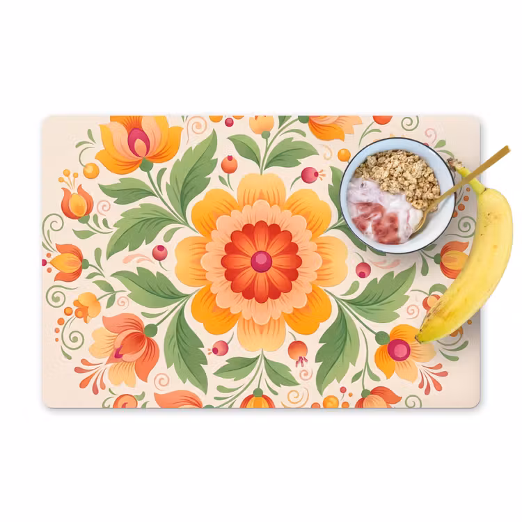 Bloemen - Patroon - Decoratief - Oranje Placemat vinyl groot -zzzproduct_Kitchenyeah-website