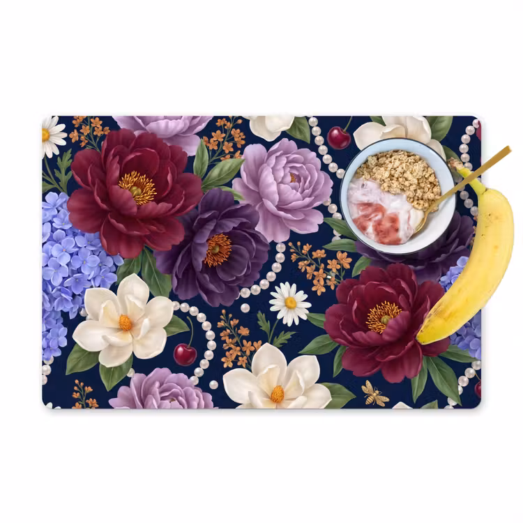 Bloemen - Parels - Decoratie - Modern - Blauw Placemat vinyl groot -zzzproduct_Kitchenyeah-website