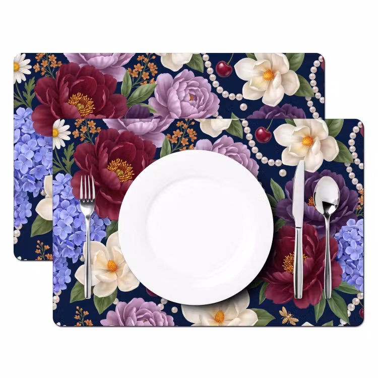 Bloemen - Parels - Decoratie - Modern - Blauw Placemat vinyl groot -zzsfeer2_Kitchenyeah-website