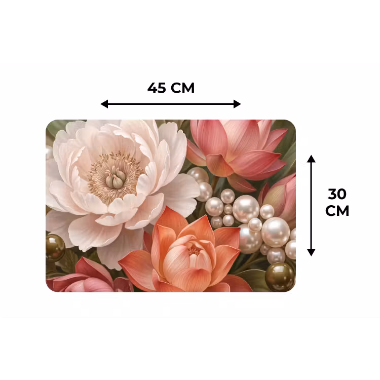 Bloemen - Parels - Elegant - Roze - Wit Placemat vinyl groot -specs