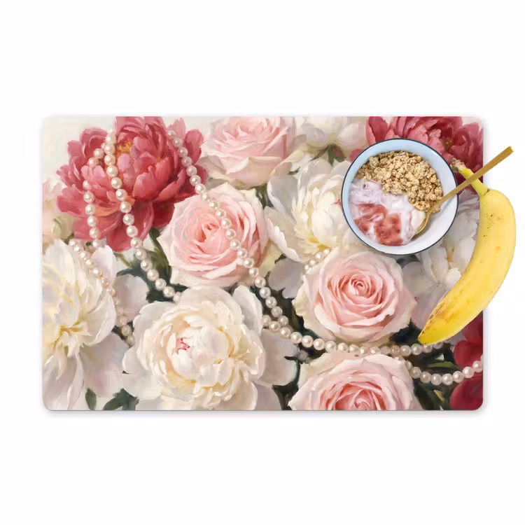 Bloemen - Parels - Romantiek - Klassiek - Roze Placemat vinyl groot -zzzproduct_Kitchenyeah-website