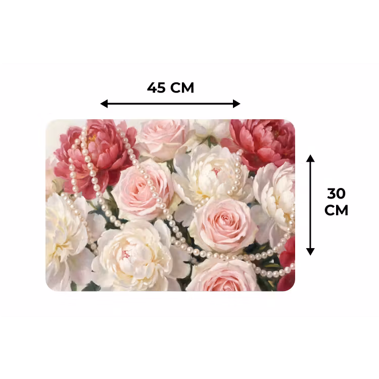 Bloemen - Parels - Romantiek - Klassiek - Roze Placemat vinyl groot -specs