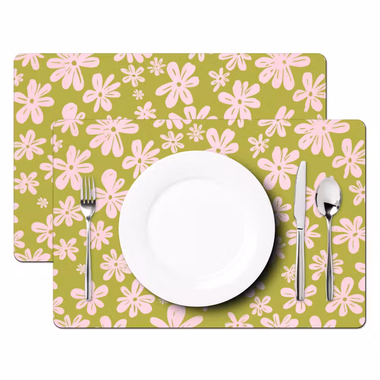 Bloemen - Roze - Getekend - Patroon Placemat vinyl groot -zzsfeer2_Kitchenyeah-website
