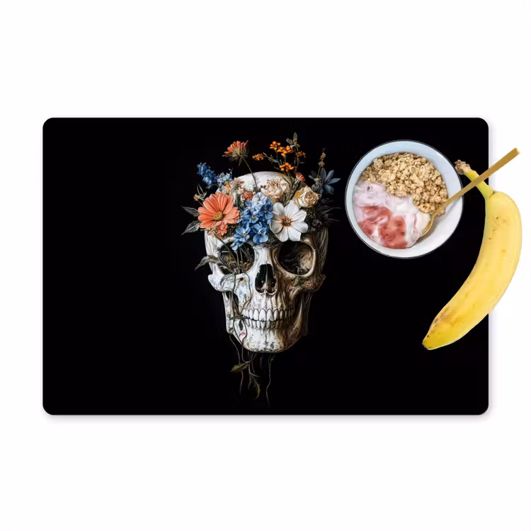 Bloemen - Schedel - Kleurrijk Placemat vinyl groot -zzzproduct_Kitchenyeah-website