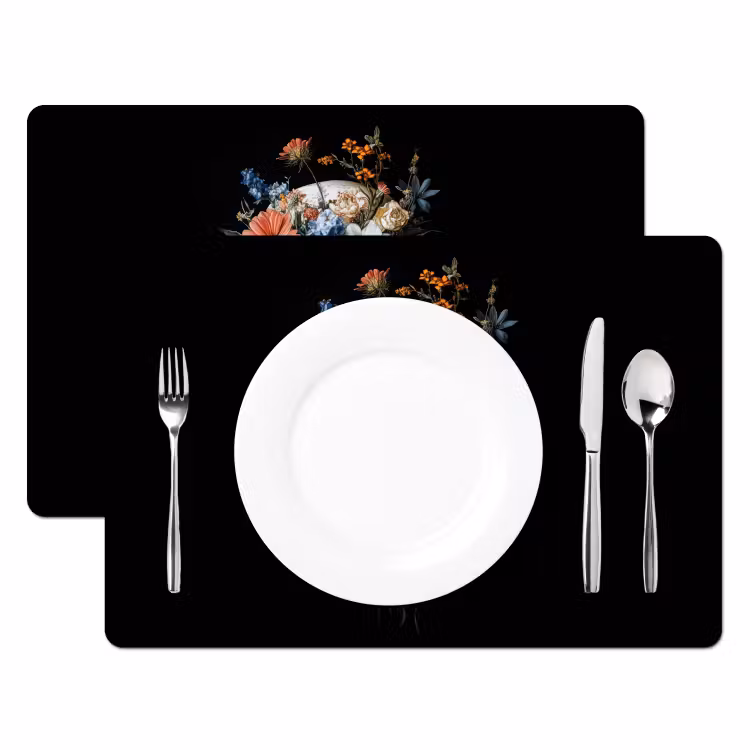 Bloemen - Schedel - Kleurrijk Placemat vinyl groot -zzsfeer2_Kitchenyeah-website