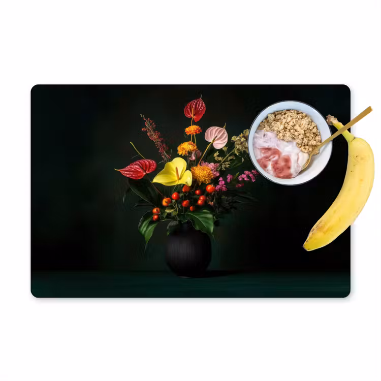 Bloemen - Vaas - Zwart Placemat vinyl groot -zzzproduct_Kitchenyeah-website