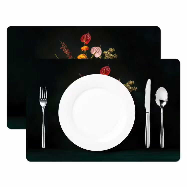 Bloemen - Vaas - Zwart Placemat vinyl groot -zzsfeer2_Kitchenyeah-website