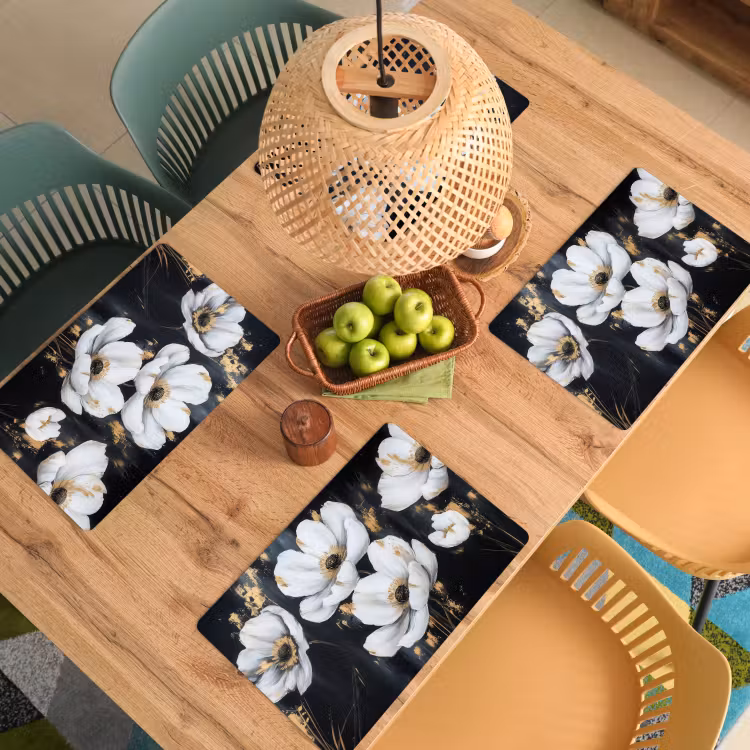 Bloemen - Wit - Abstract Placemat vinyl groot -zzsfeer5_Kitchenyeah-website