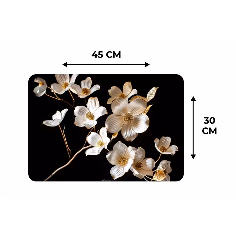 Bloemen - Wit - Goud Placemat vinyl groot -specs