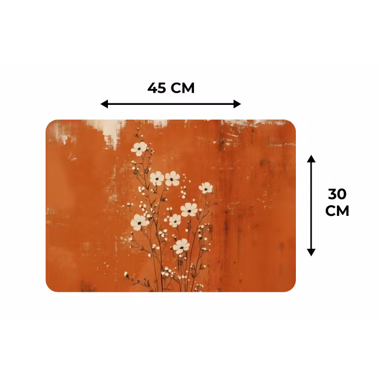 Bloemen - Wit - Subtiel - Roestkleur Placemat vinyl groot -specs