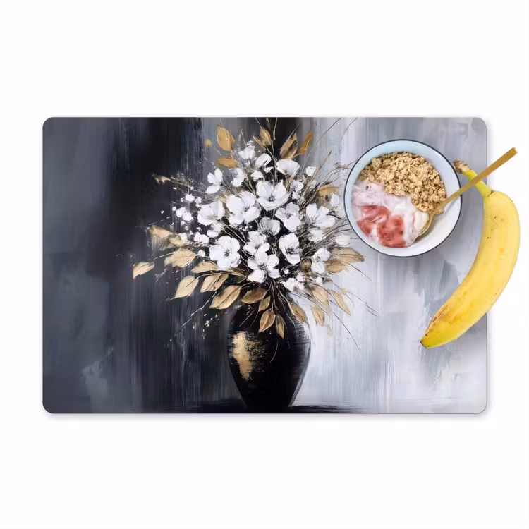 Bloemen - Wit - Vaas - Abstract Placemat vinyl groot -zzzproduct_Kitchenyeah-website