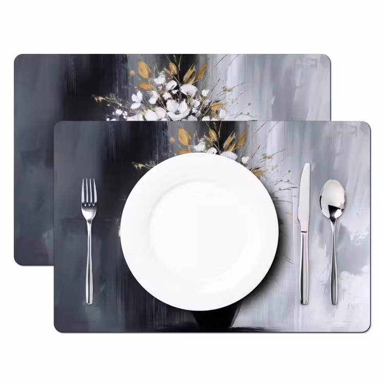 Bloemen - Wit - Vaas - Abstract Placemat vinyl groot -zzsfeer2_Kitchenyeah-website