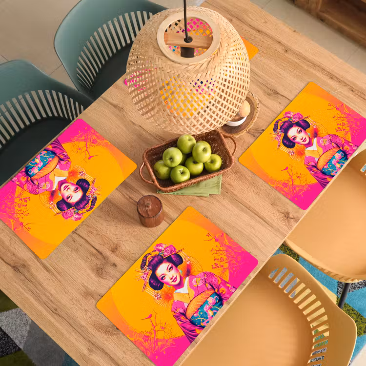 Bloemen - Vrouw - Kimono - Roze Placemat vinyl groot -zzsfeer5_Kitchenyeah-website