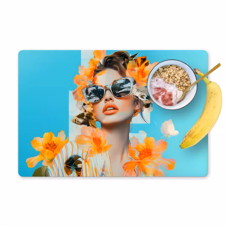 Bloemen - Vrouw - Zonnebril - Blauw Placemat vinyl groot -zzzproduct_Kitchenyeah-website