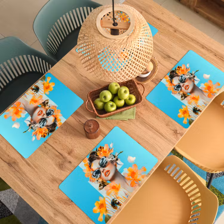 Bloemen - Vrouw - Zonnebril - Blauw Placemat vinyl groot -zzsfeer5_Kitchenyeah-website