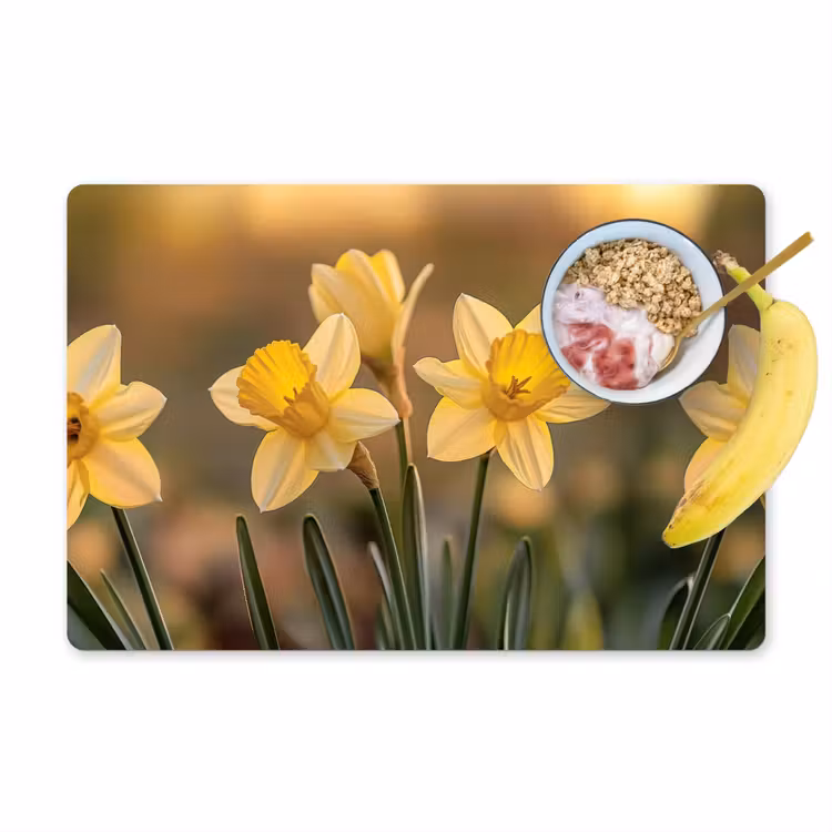 Bloemen - Geel - Wazig Placemat vinyl groot -zzzproduct_Kitchenyeah-website