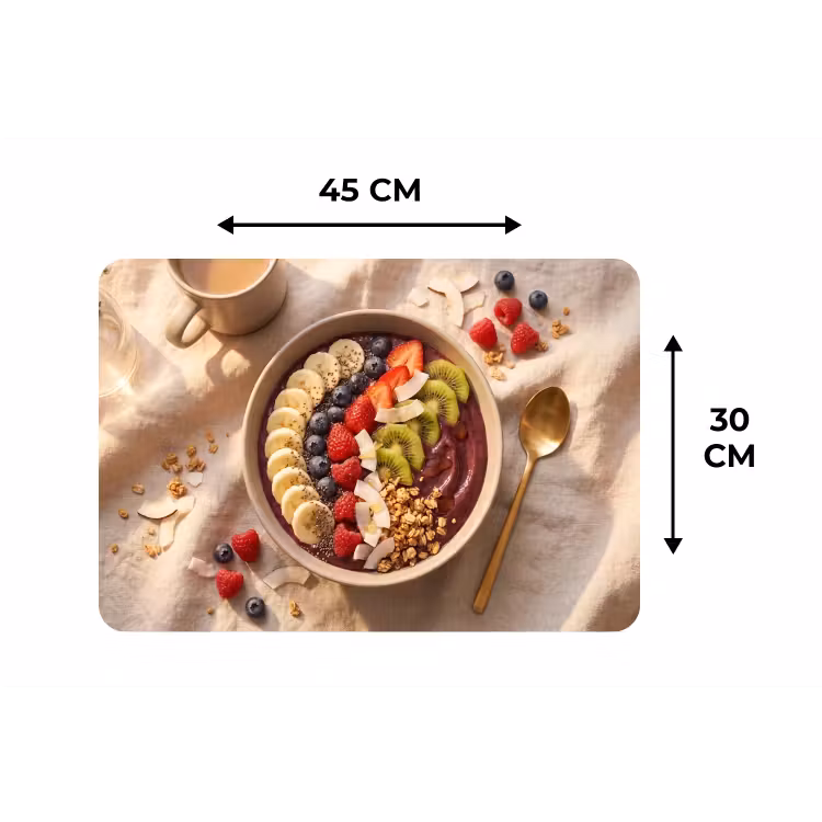 Eten - Ontbijtkom - Fruit - Gezond - Kleurrijk Placemat vinyl groot -specs