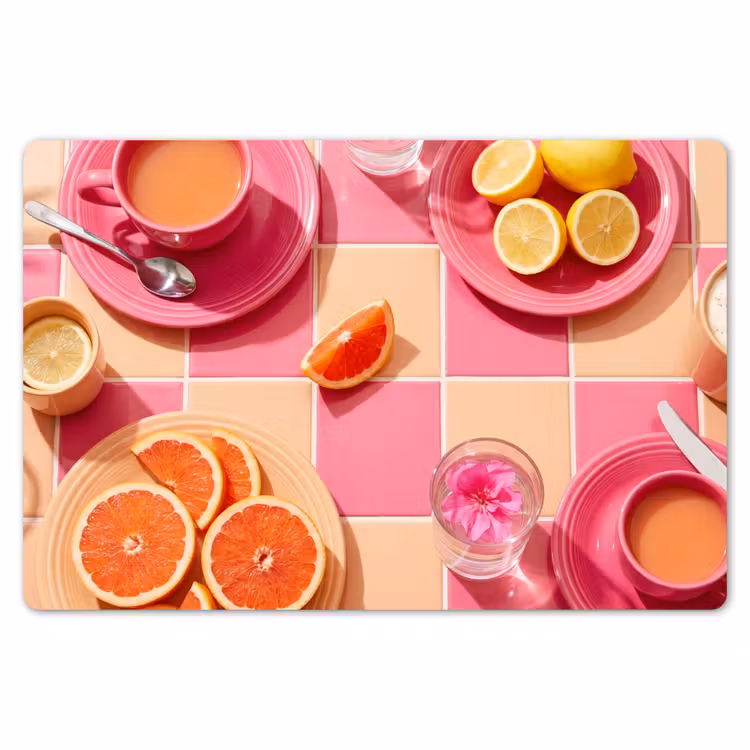 Eten - Citrusvruchten - Stillevens - Roze - Oranje Placemat vinyl groot -zzsfeer1_Kitchenyeah-website